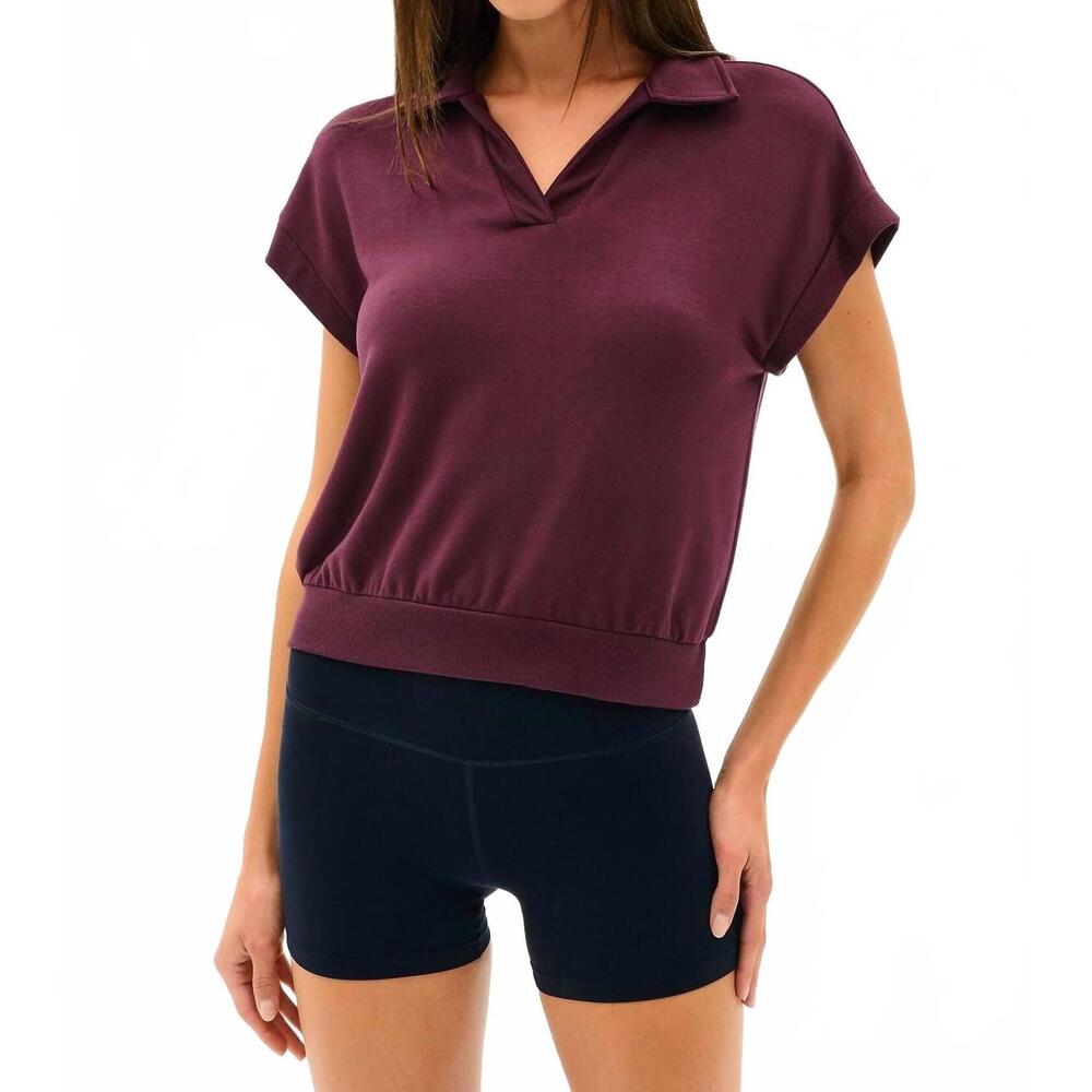 NEW SPLITS59 evie sleeveless polo in dark cherry
